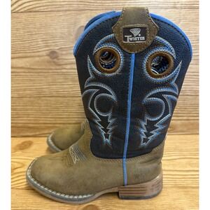 Twister Boys Ben Western Zip up Cowboy Boots Size 9 Brown & Navy Blue
